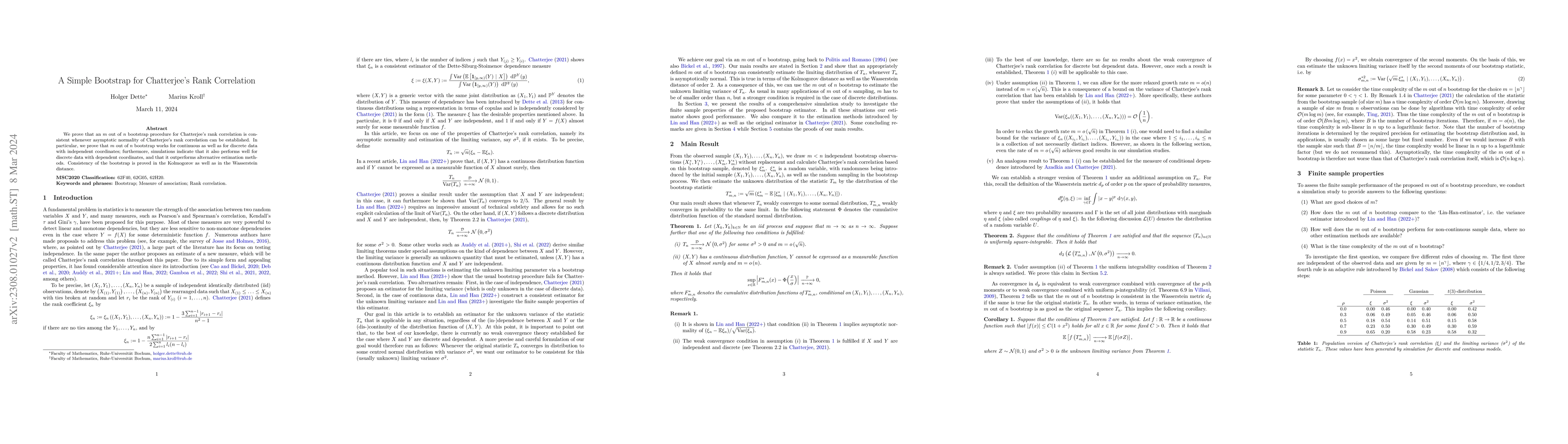 Thumbnail for A Simple Bootstrap for Chatterjee's Rank Correlation