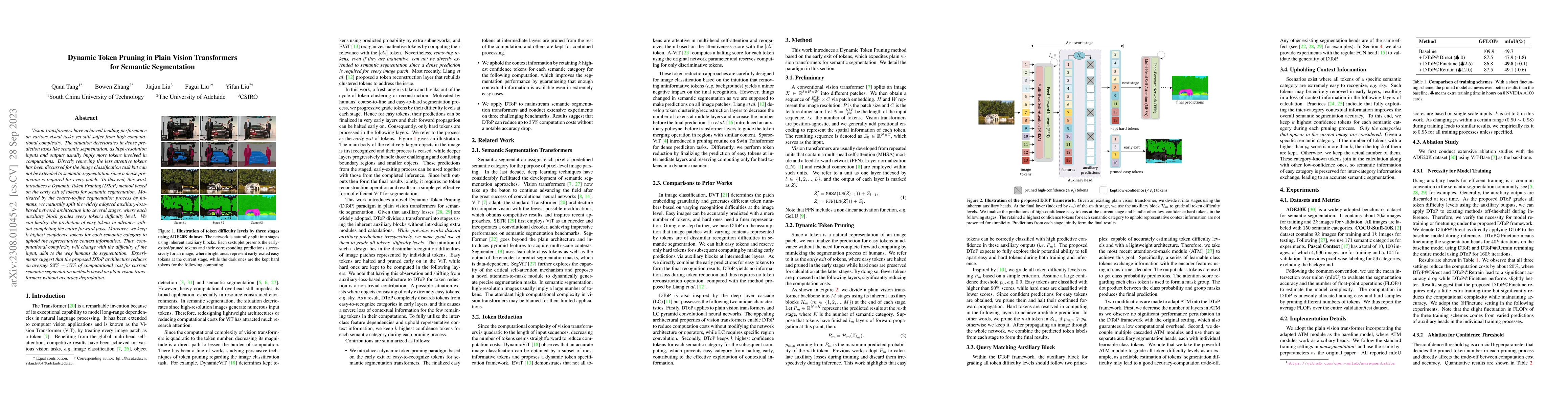 Thumbnail for Dynamic Token Pruning in Plain Vision Transformers for Semantic
  Segmentation