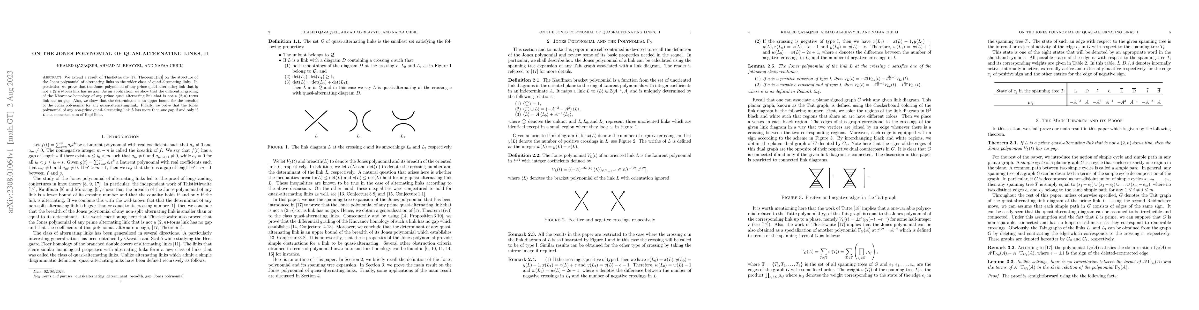 Thumbnail for On the Jones polynomial of quasi-alternating links, II