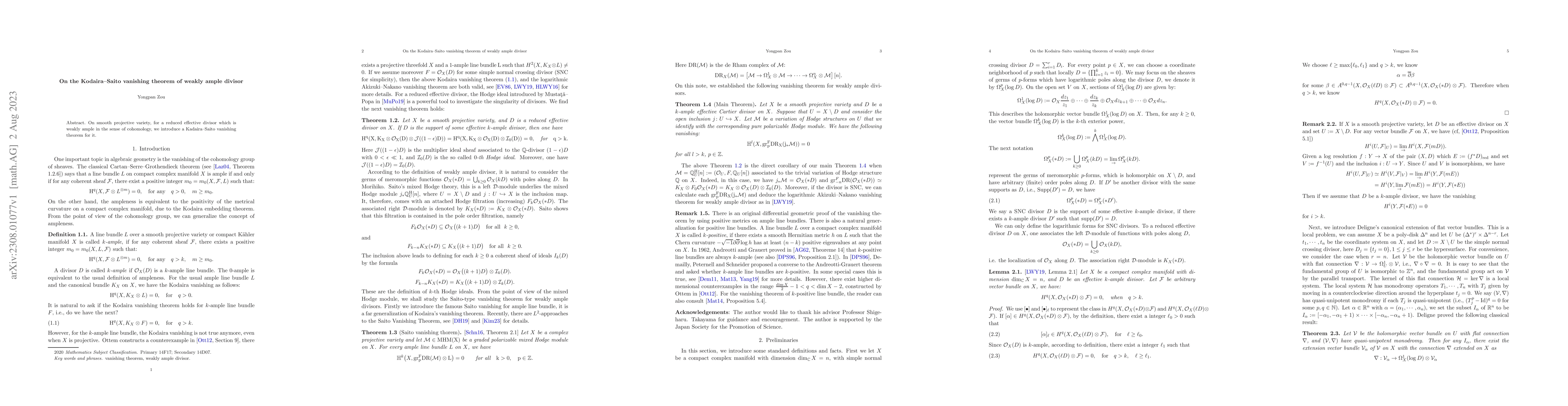Thumbnail for On the Kodaira--Saito vanishing theorem of weakly ample divisor