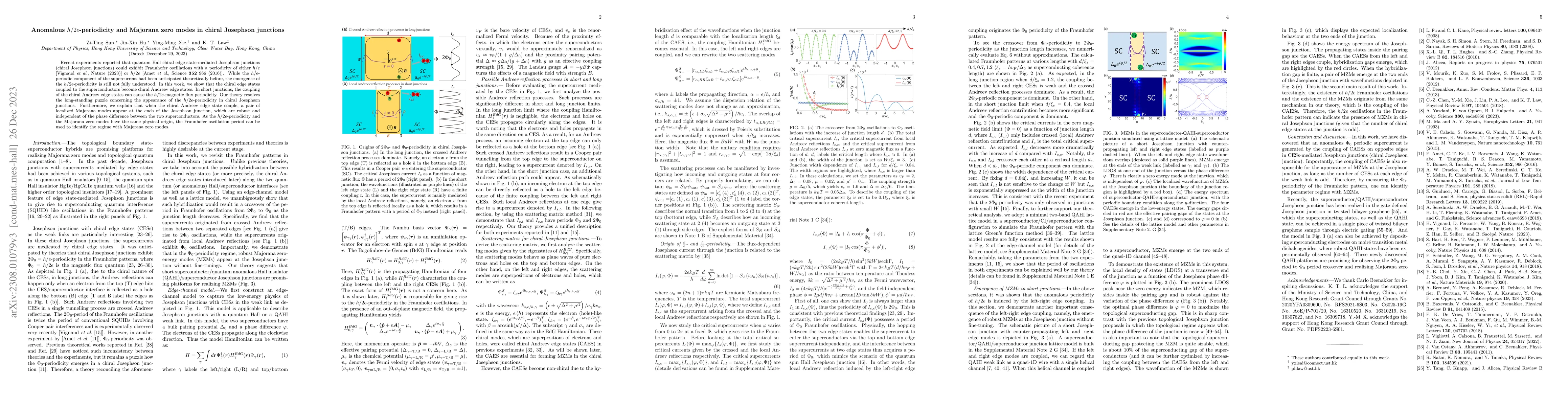 Thumbnail for Anomalous $h/2e$ periodicity and Majorana zero modes in chiral Josephson
  junctions