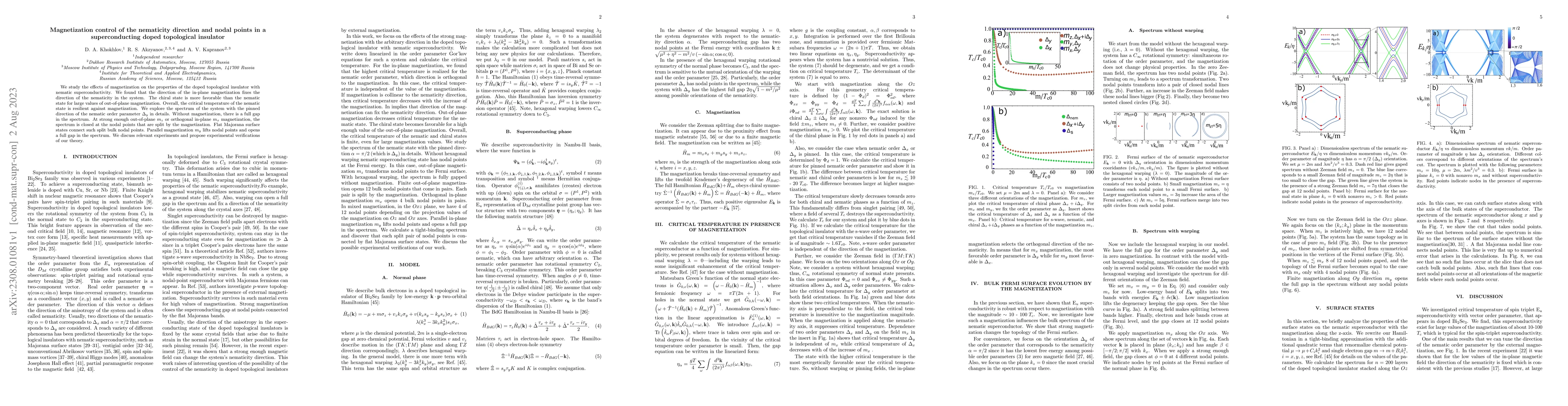 Thumbnail for Magnetization control of the nematicity direction and nodal points in a
  superconducting doped topological insulator