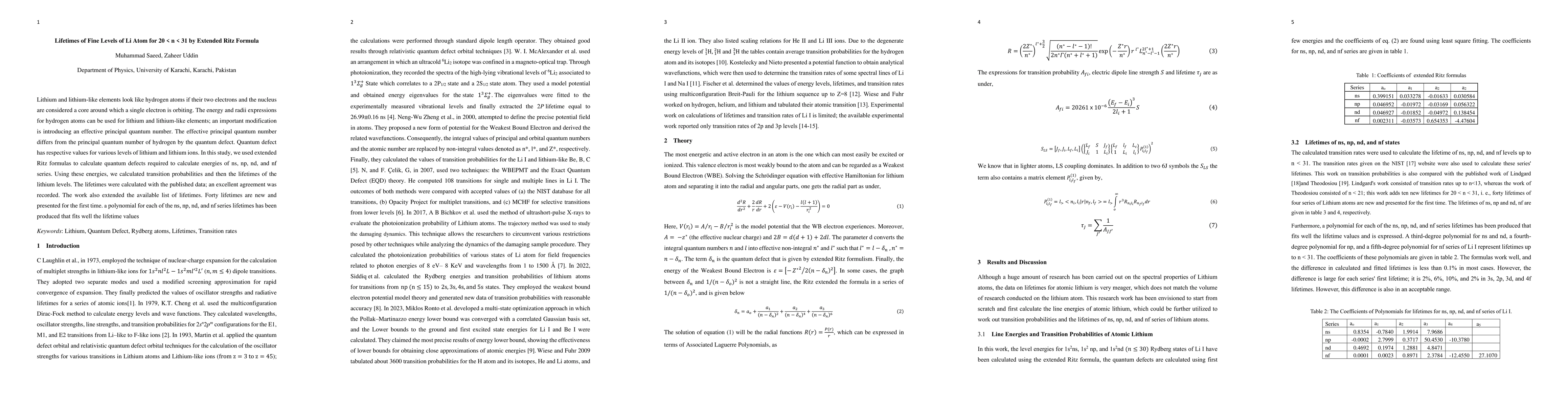 Thumbnail for Lifetimes of Fine Levels of Li Atom for 20 < n < 31 by Extended Ritz
  Formula