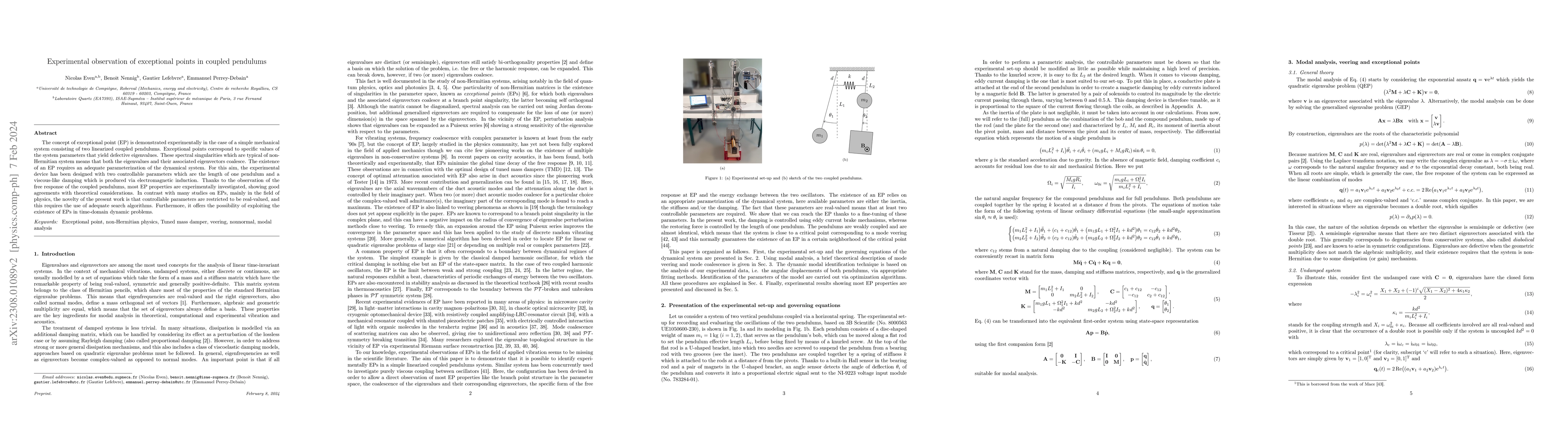 Thumbnail for Experimental observation of exceptional points in coupled pendulums