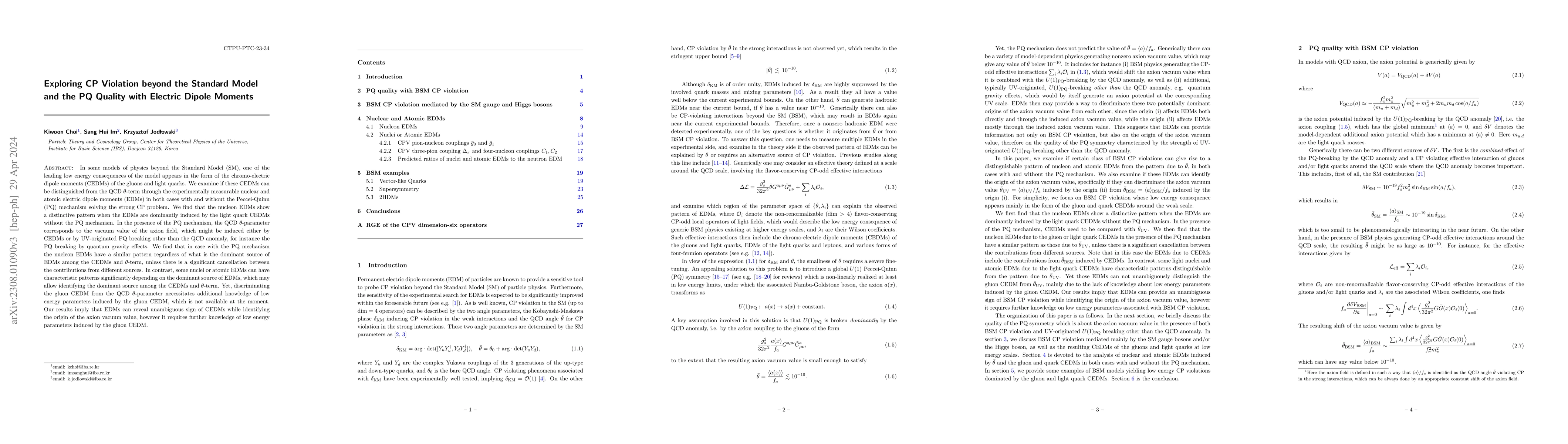 Thumbnail for Exploring CP Violation beyond the Standard Model and the PQ Quality with
  Electric Dipole Moments