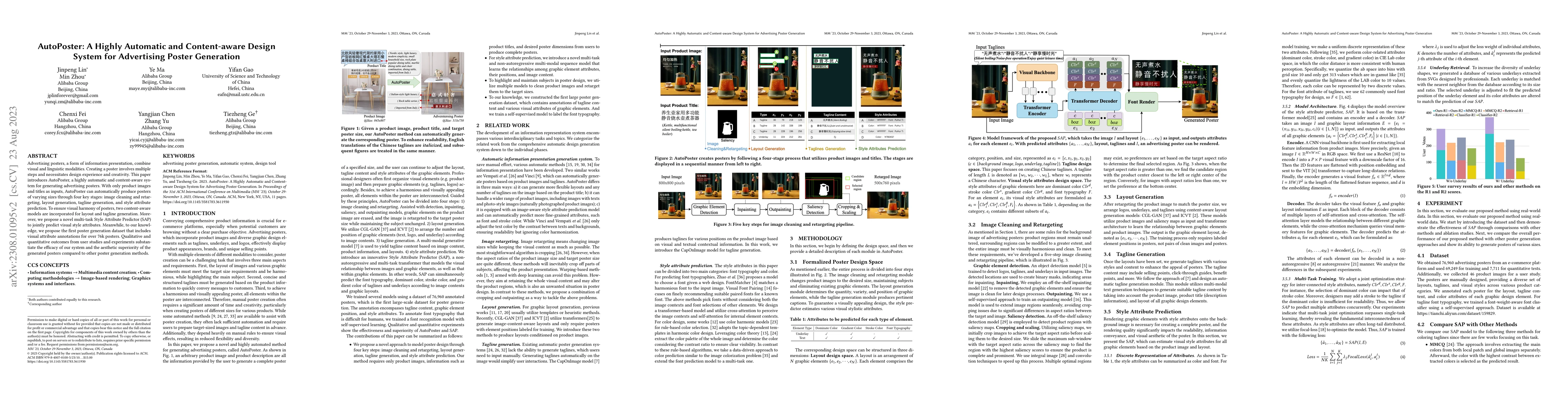 Thumbnail for AutoPoster: A Highly Automatic and Content-aware Design System for
  Advertising Poster Generation