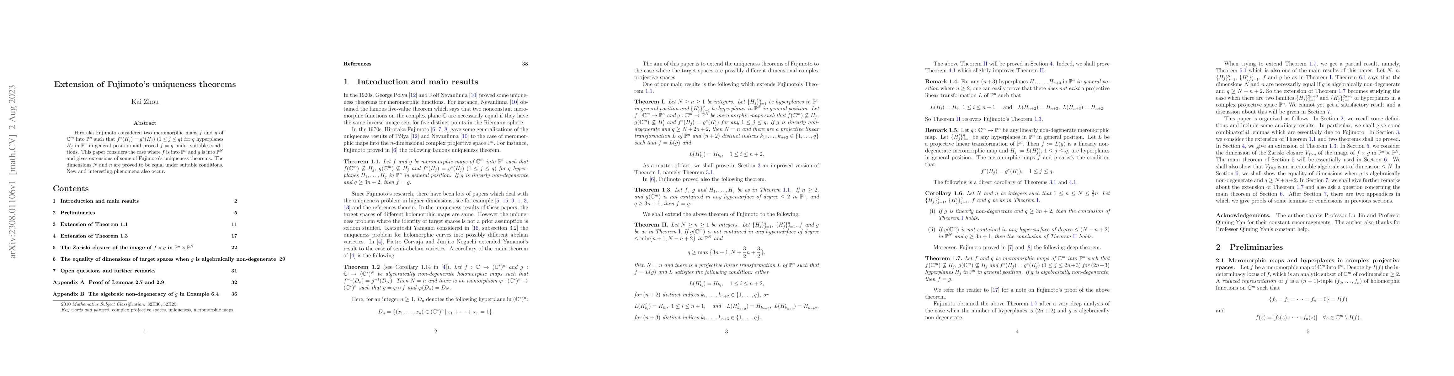 Thumbnail for Extension of Fujimoto's uniqueness theorems
