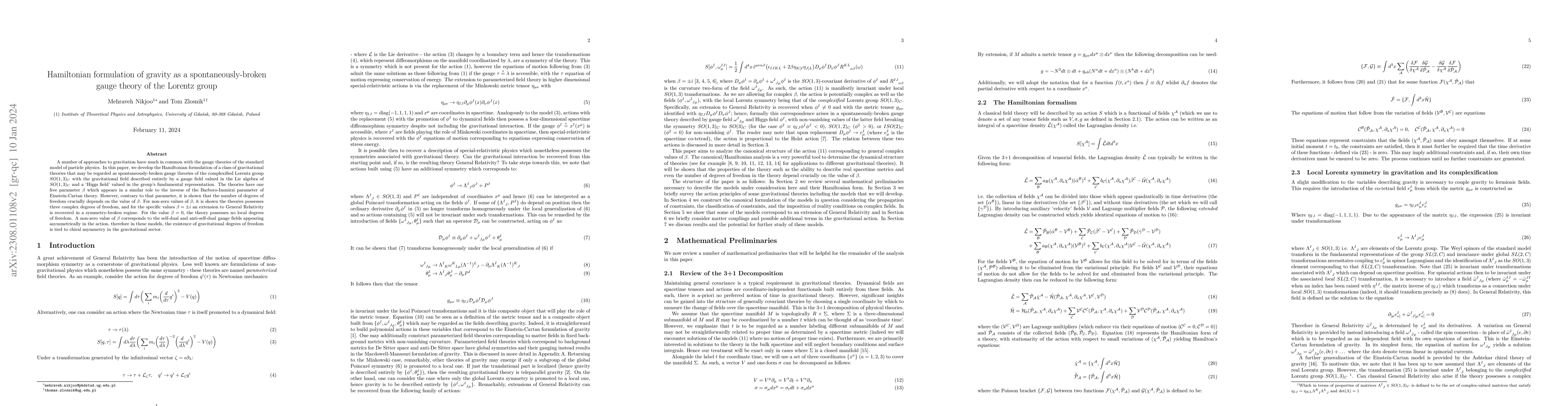 Thumbnail for Hamiltonian formulation of gravity as a spontaneously-broken gauge
  theory of the Lorentz group