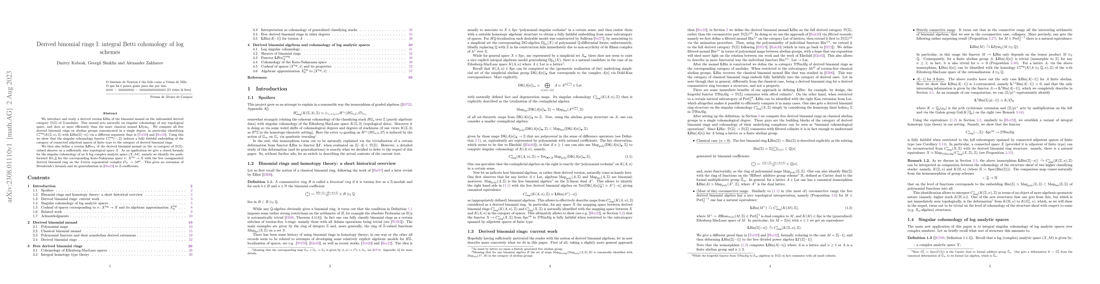 Thumbnail for Derived binomial rings I: integral Betti cohomology of log schemes