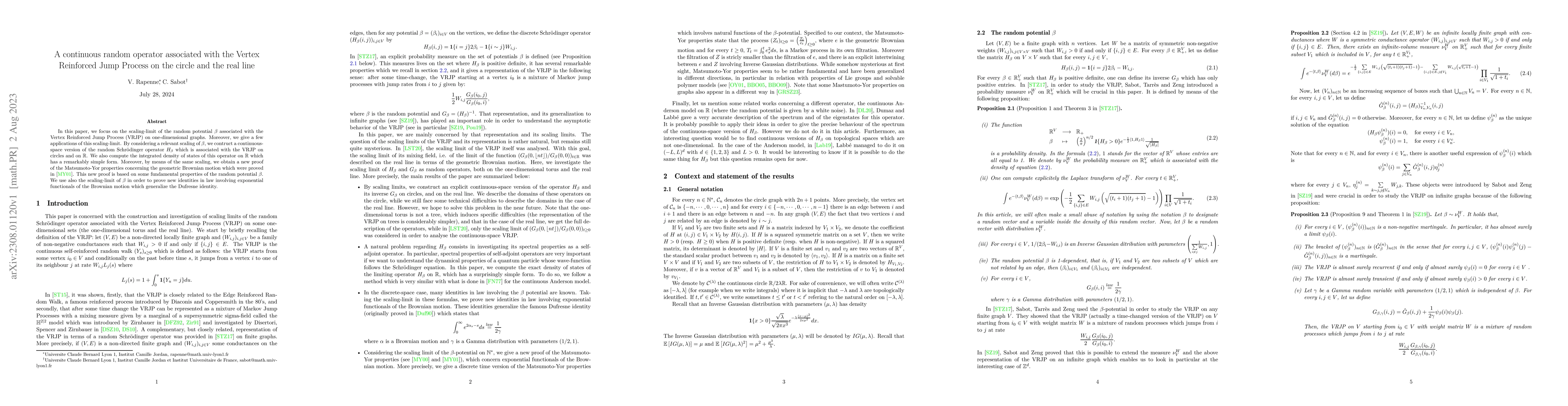 Thumbnail for A continuous random operator associated with the Vertex Reinforced Jump
  Process on the circle and the real line