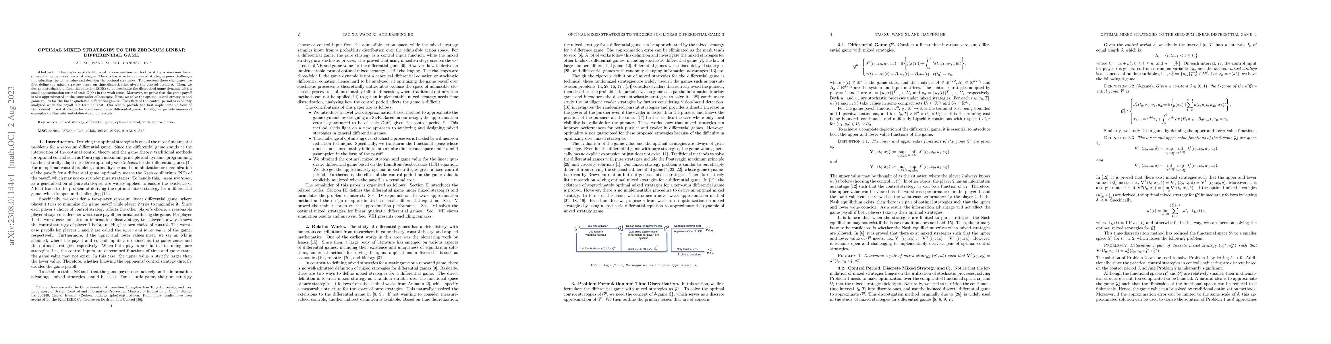 Thumbnail for Optimal Mixed Strategies to the Zero-sum Linear Differential Game