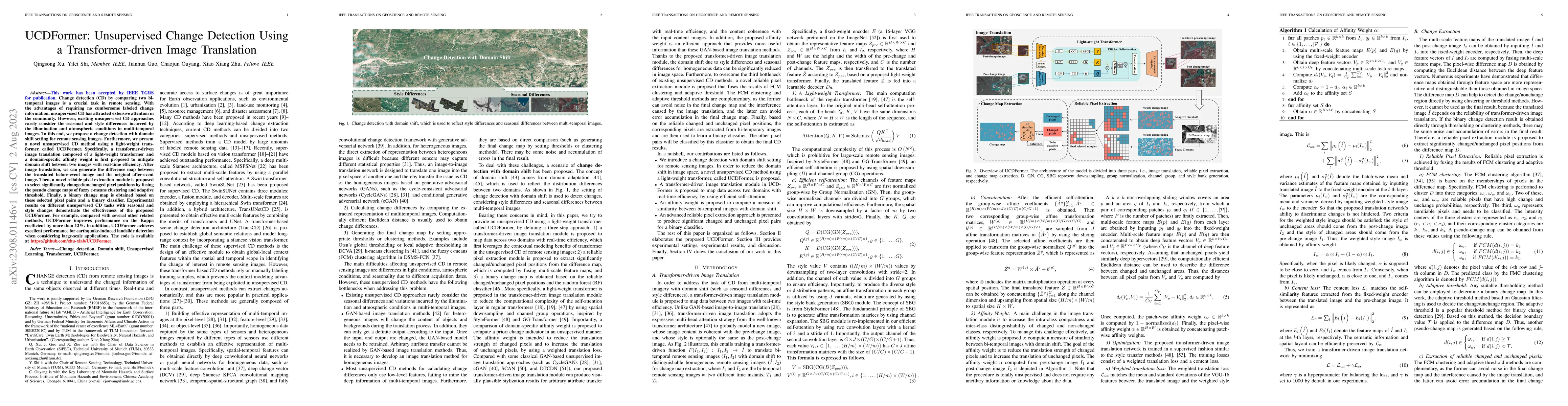 Thumbnail for UCDFormer: Unsupervised Change Detection Using a Transformer-driven
  Image Translation