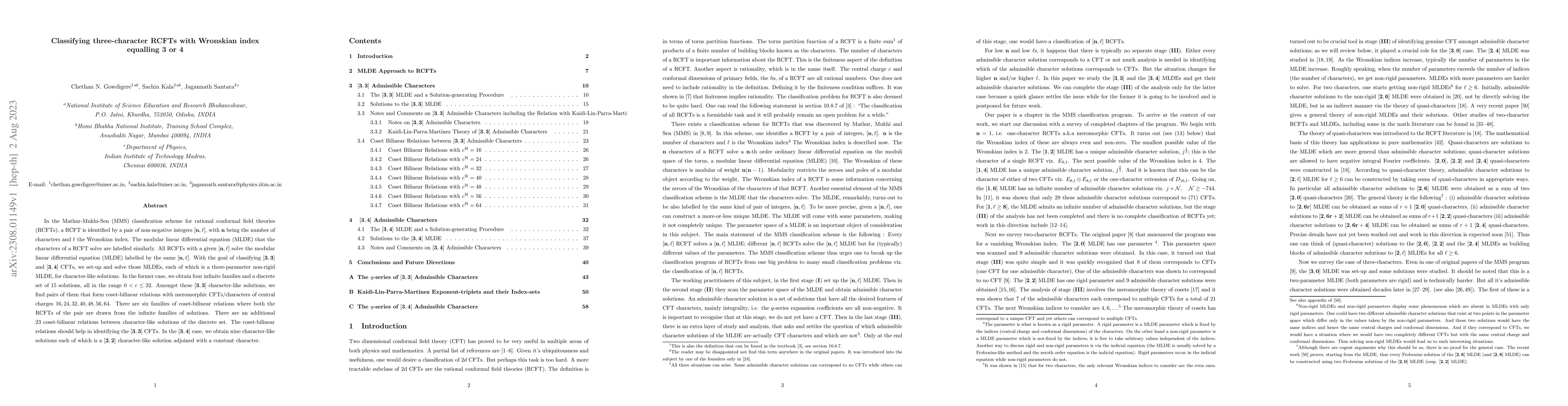 Thumbnail for Classifying three-character RCFTs with Wronskian index equalling 3 or 4