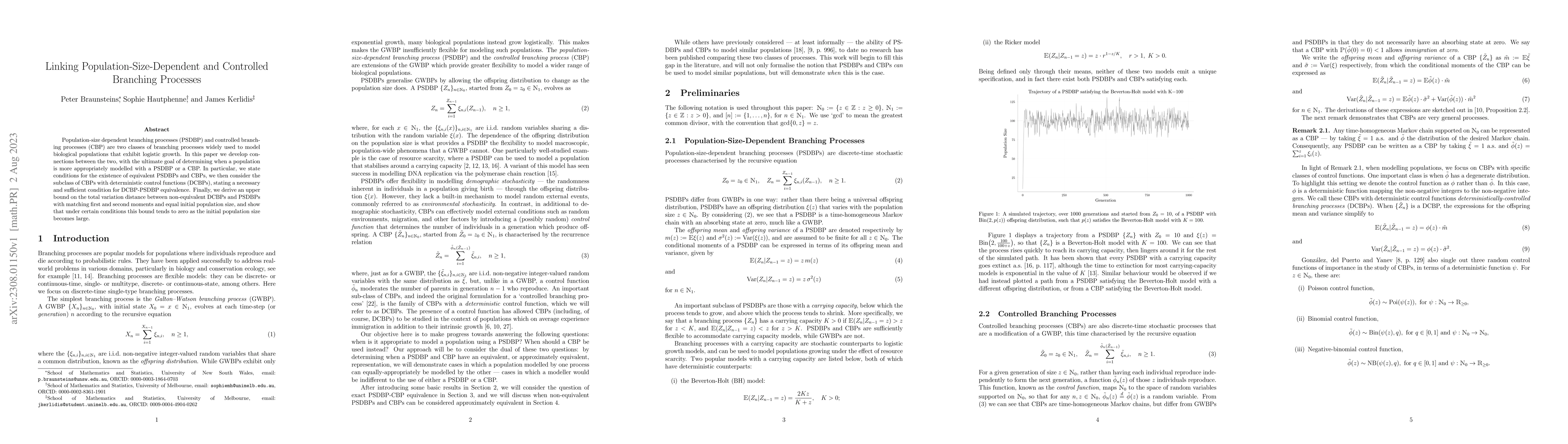 Thumbnail for Linking Population-Size-Dependent and Controlled Branching Processes