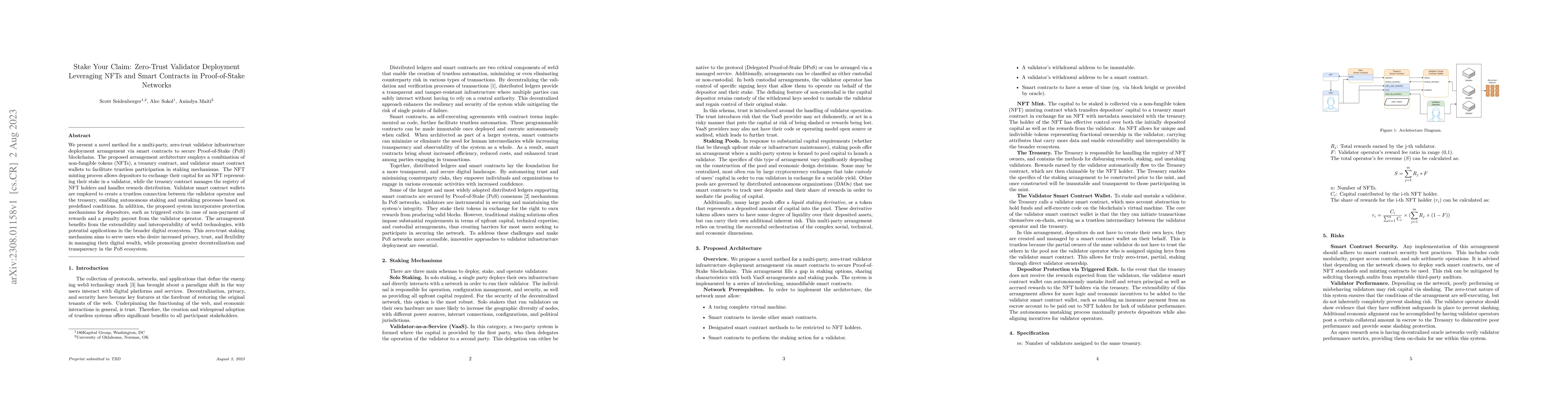 Thumbnail for Stake Your Claim: Zero-Trust Validator Deployment Leveraging NFTs and
  Smart Contracts in Proof-of-Stake Networks