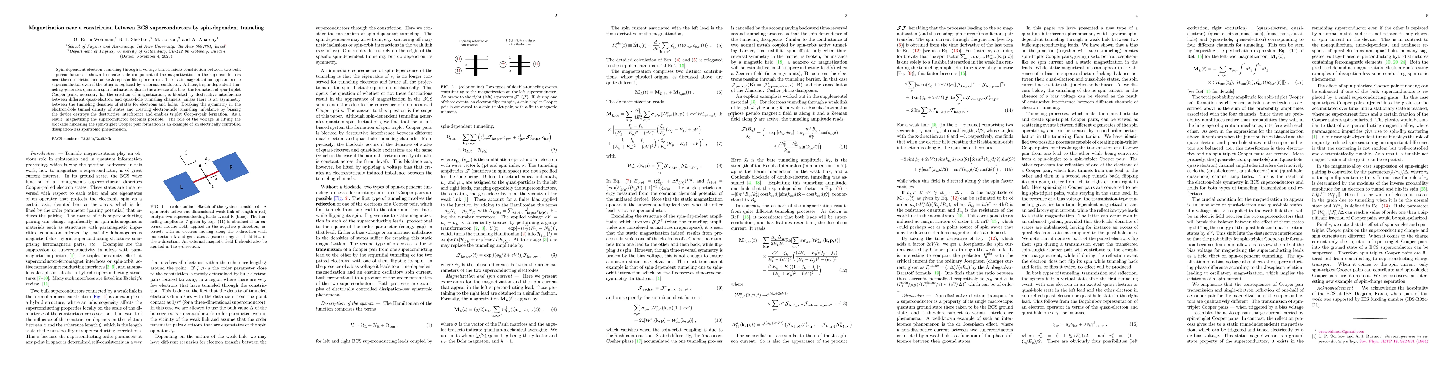 Thumbnail for Magnetization near a constriction between BCS superconductors by
  spin-dependent tunneling