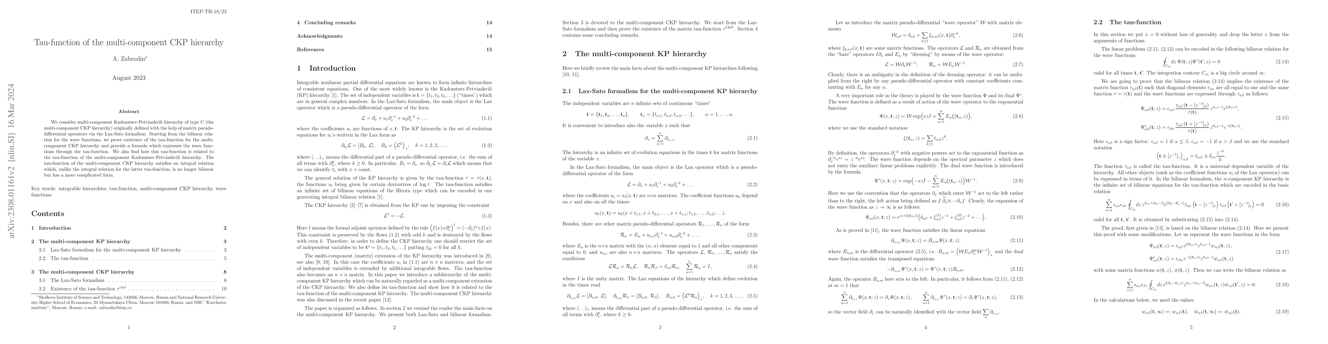 Thumbnail for Tau-function of the multi-component CKP hierarchy