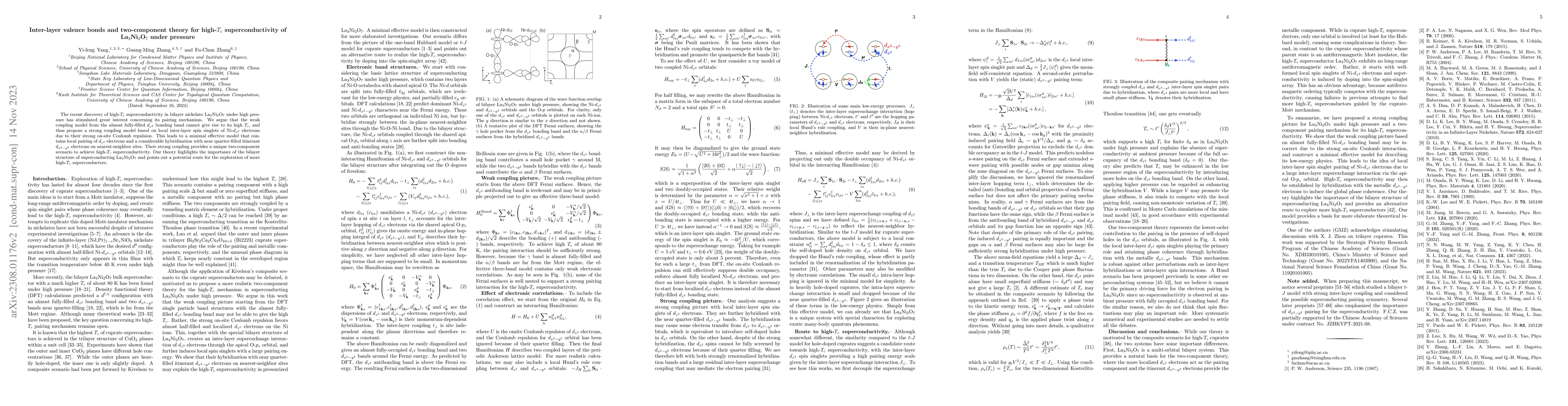 Thumbnail for Inter-layer valence bonds and two-component theory for high-$T_c$
  superconductivity of La$_{3}$Ni$_{2}$O$_{7}$ under pressure