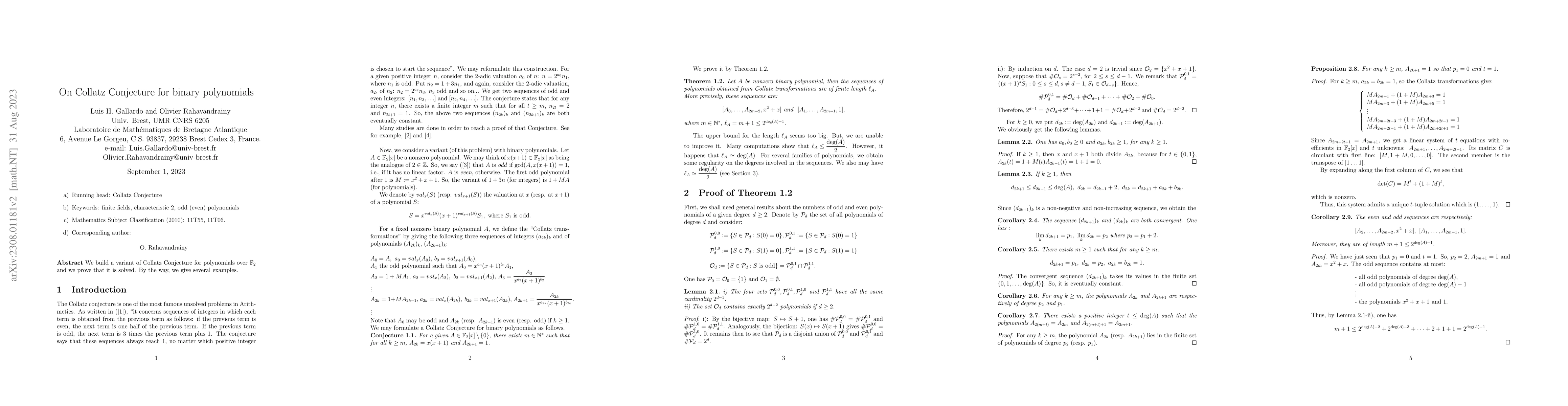 Thumbnail for On Collatz Conjecture for binary polynomials
