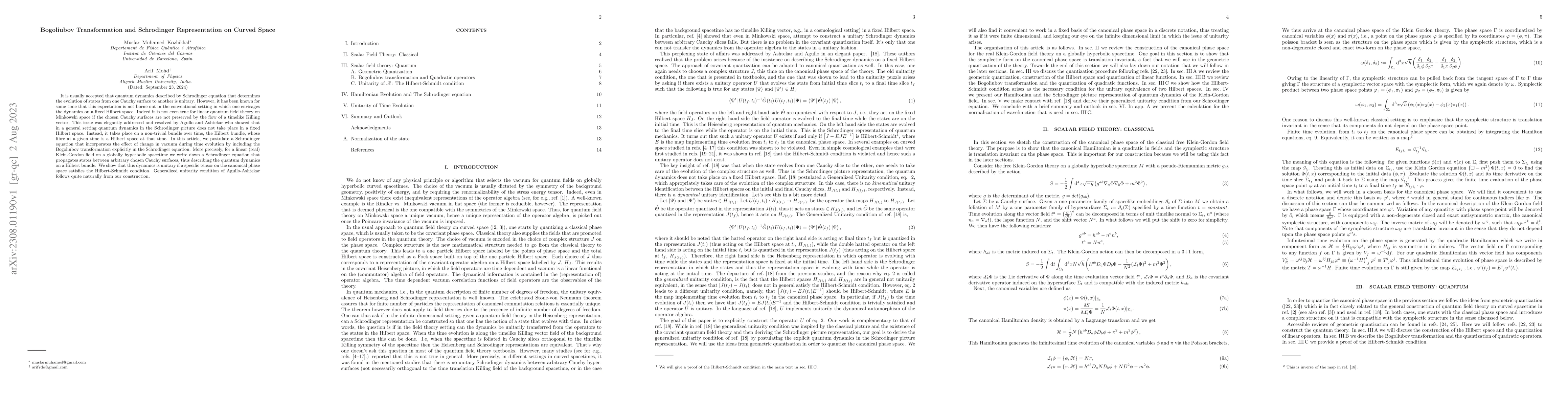 Thumbnail for Bogoliubov Transformation and Schrodinger Representation on Curved Space