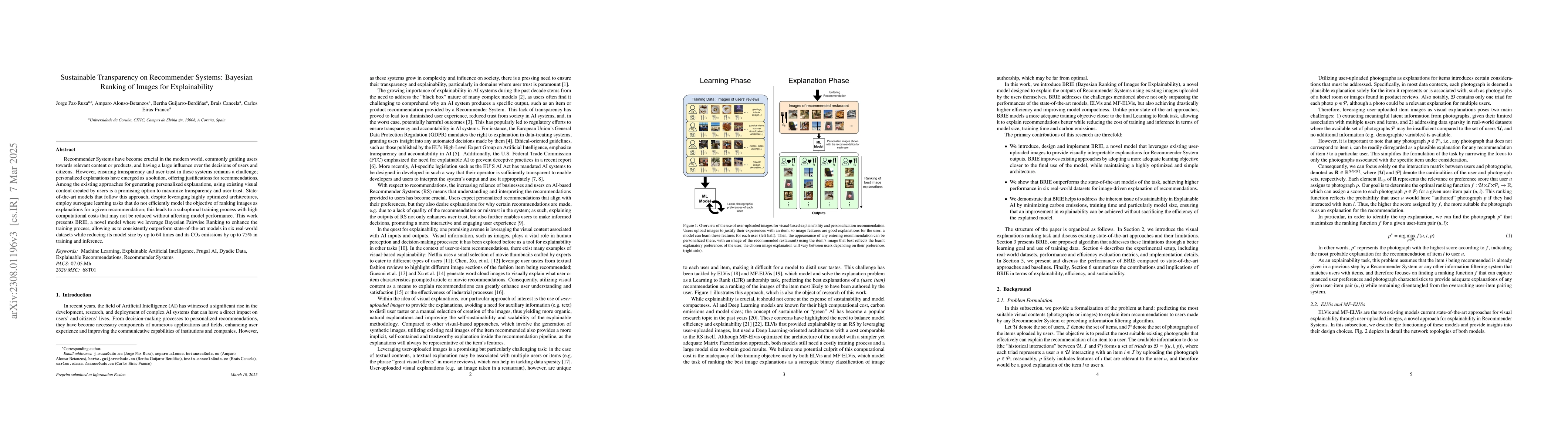 Thumbnail for Sustainable Transparency in Recommender Systems: Bayesian Ranking of
  Images for Explainability