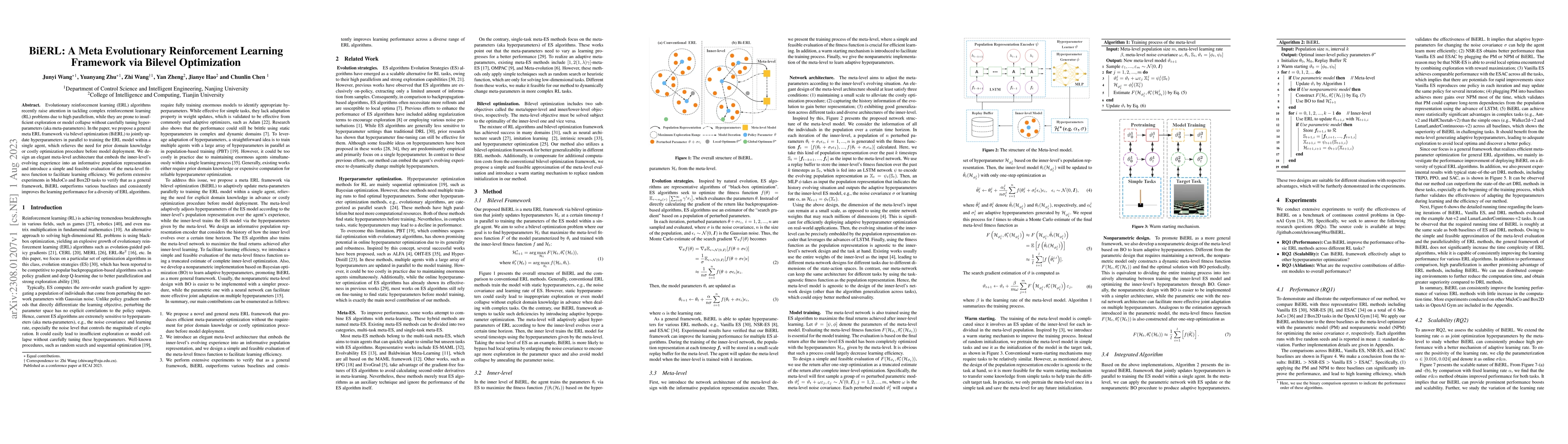 Thumbnail for BiERL: A Meta Evolutionary Reinforcement Learning Framework via Bilevel
  Optimization