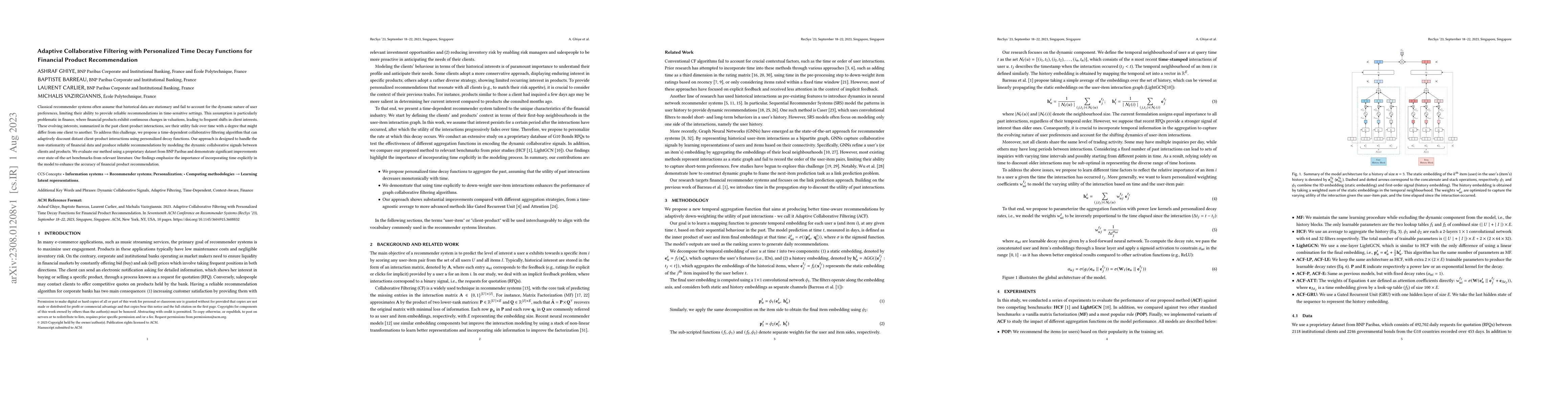 Thumbnail for Adaptive Collaborative Filtering with Personalized Time Decay Functions
  for Financial Product Recommendation