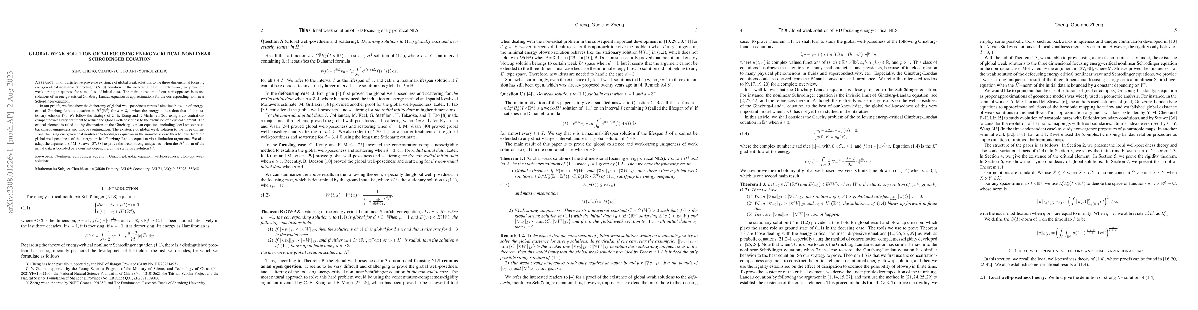 Thumbnail for Global weak solution of 3-D focusing energy-critical nonlinear
  Schr\"odinger equation