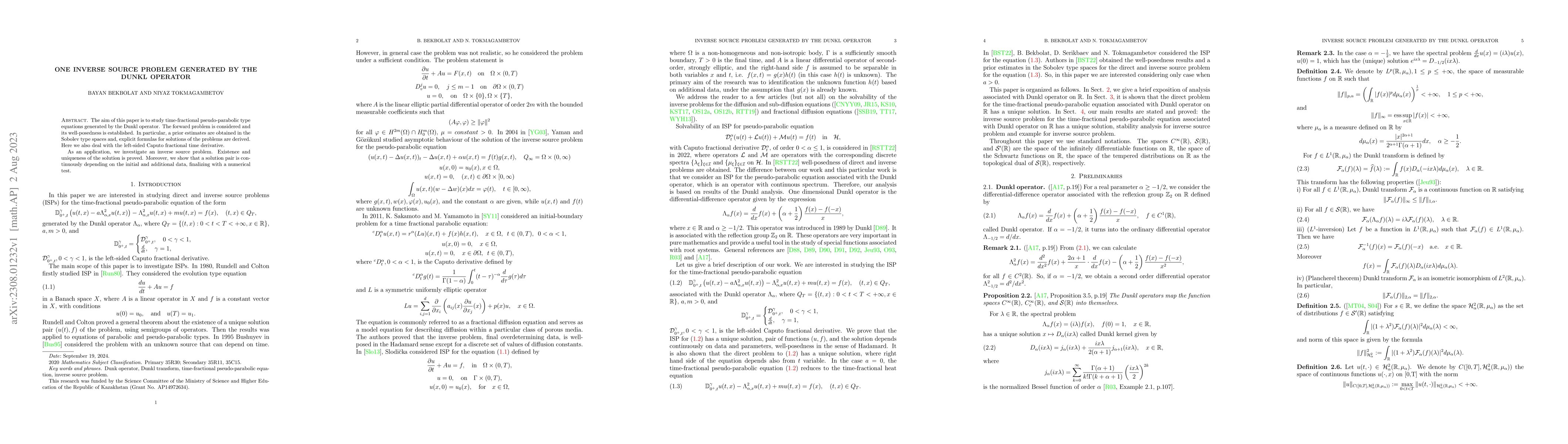 Thumbnail for One inverse source problem generated by the Dunkl operator