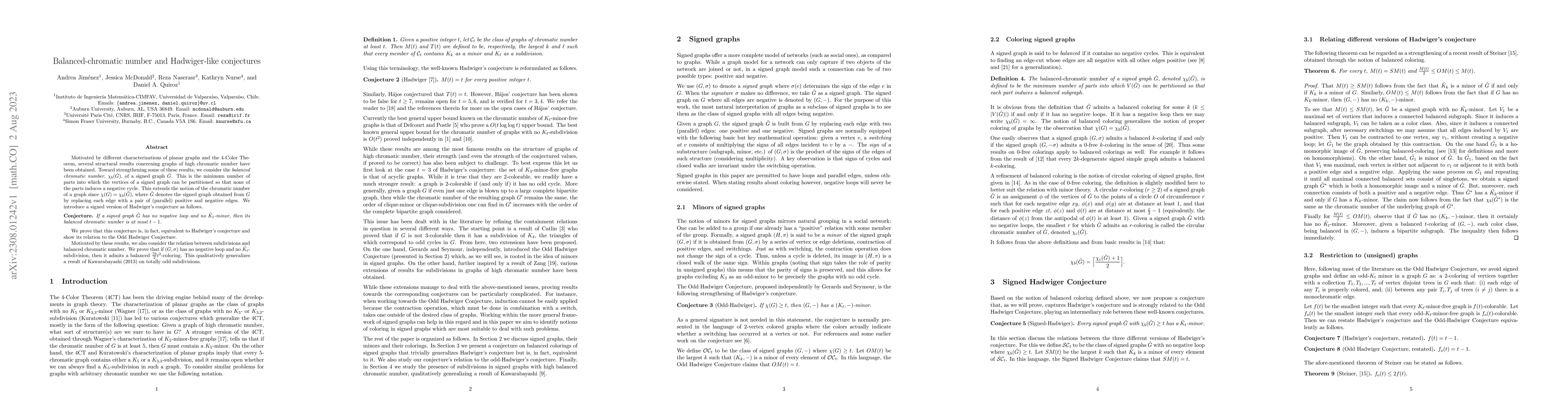 Thumbnail for Balanced-chromatic number and Hadwiger-like conjectures