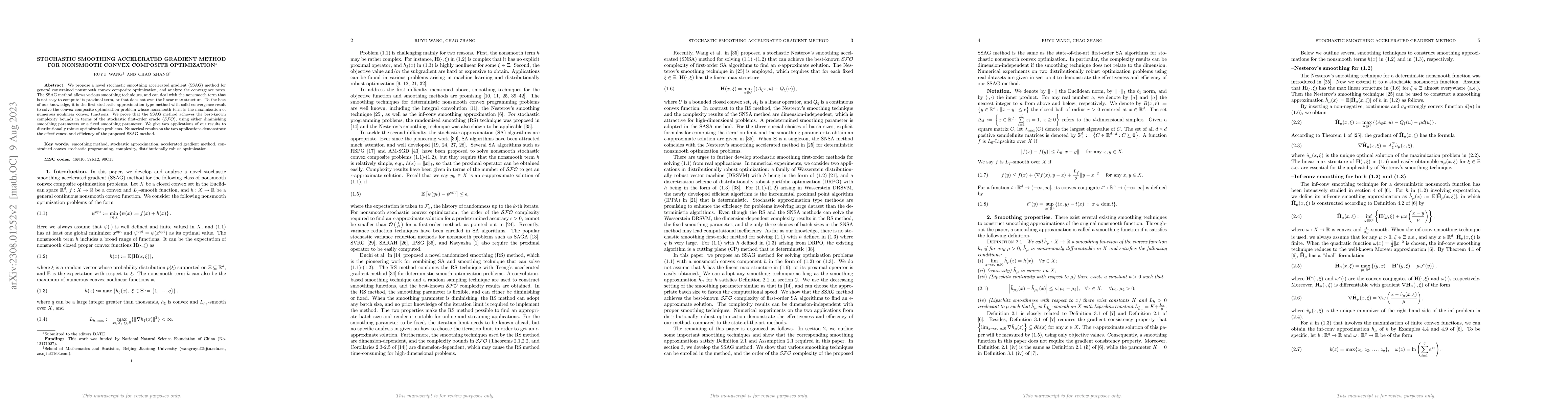 Thumbnail for Stochastic smoothing accelerated gradient method for nonsmooth convex
  composite optimization