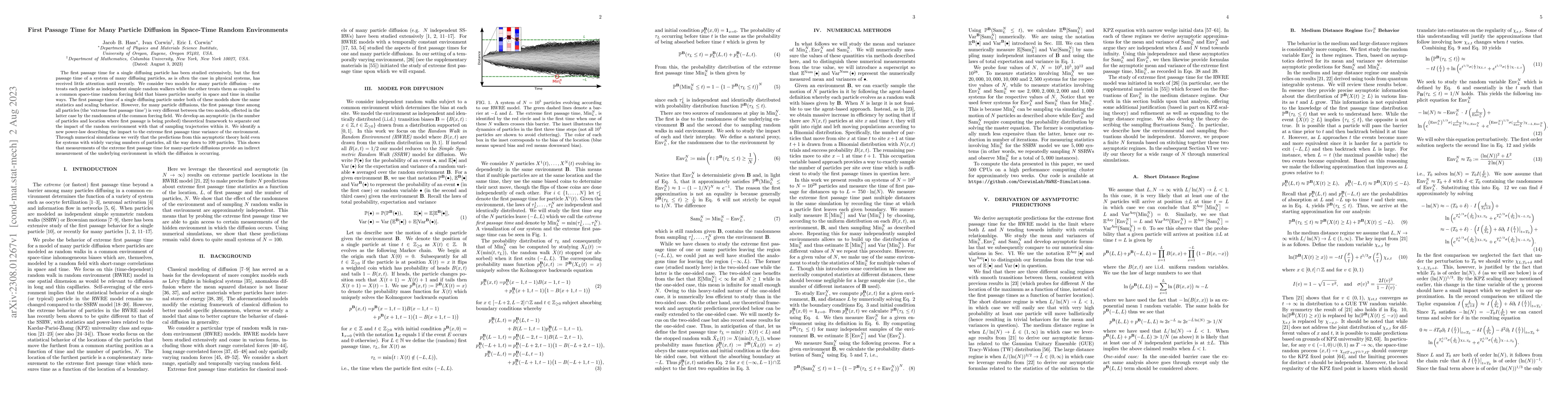 Thumbnail for First Passage Time for Many Particle Diffusion in Space-Time Random
  Environments