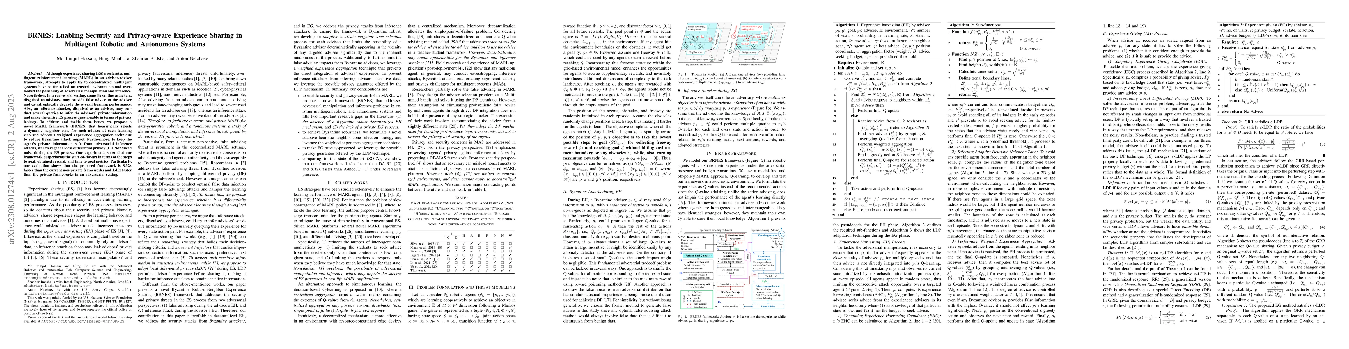 Thumbnail for BRNES: Enabling Security and Privacy-aware Experience Sharing in
  Multiagent Robotic and Autonomous Systems