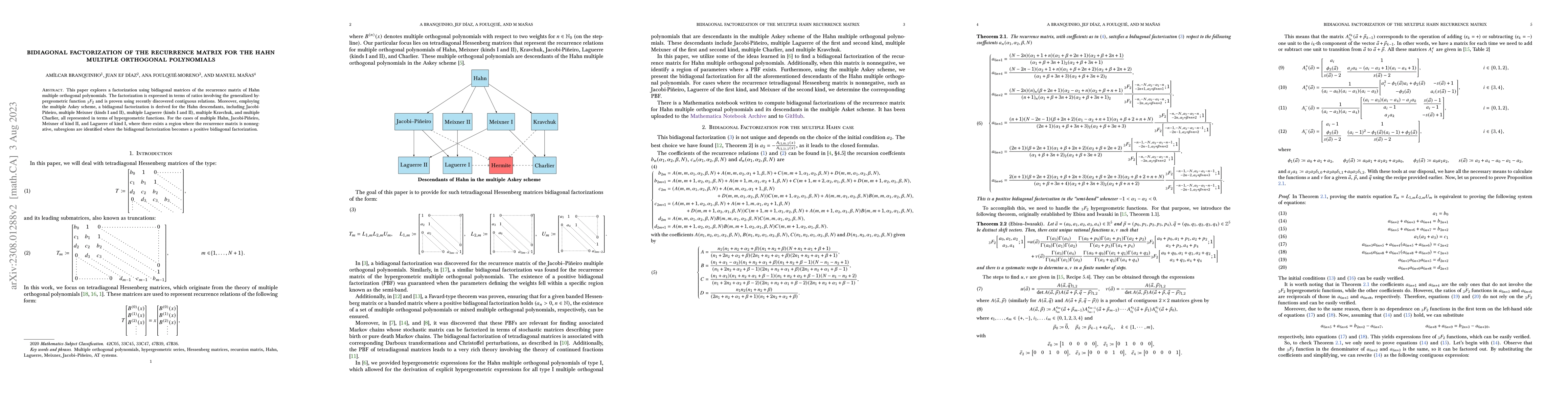 Thumbnail for Bidiagonal factorization of the recurrence matrix for the Hahn multiple
  orthogonal polynomials