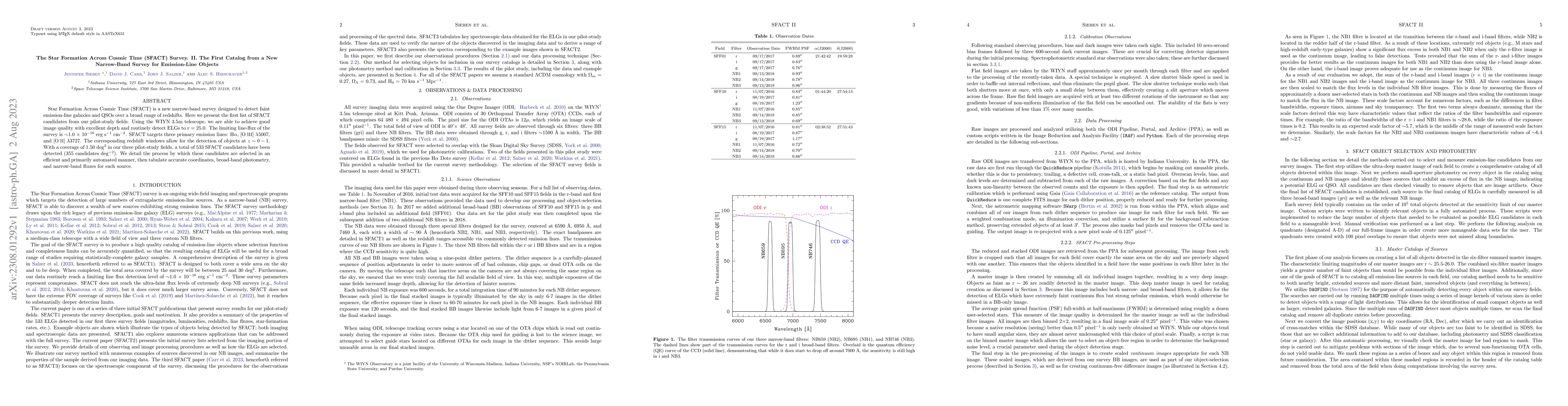 Thumbnail for The Star Formation Across Cosmic Time (SFACT) Survey. II. The First
  Catalog from a New Narrow-Band Survey for Emission-Line Objects