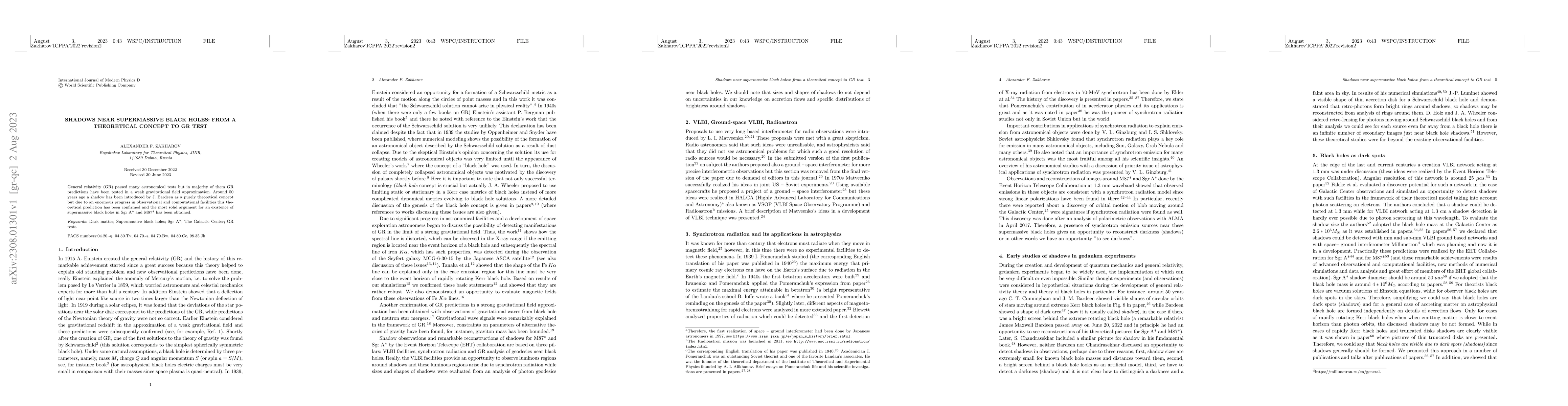 Thumbnail for Shadows near supermassive black holes: from a theoretical concept to GR
  test