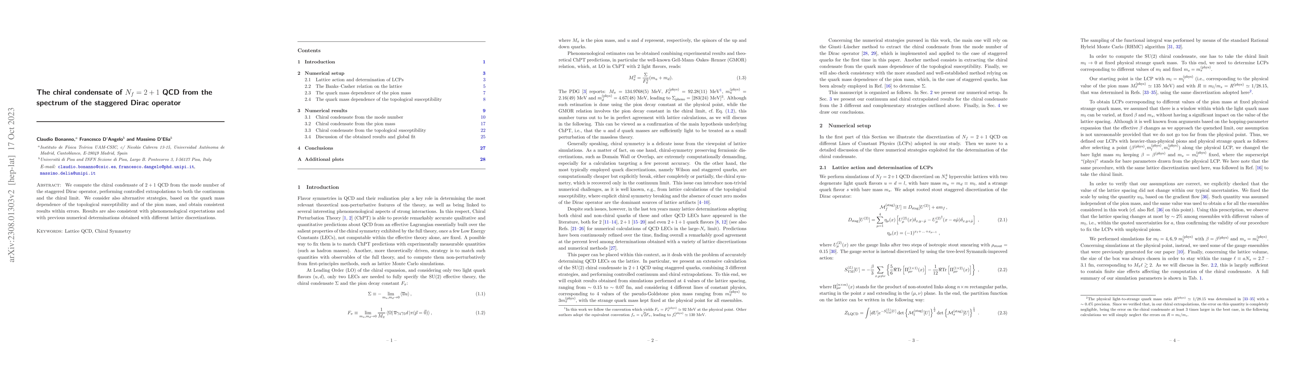 Thumbnail for The chiral condensate of $N_f=2+1$ QCD from the spectrum of the
  staggered Dirac operator