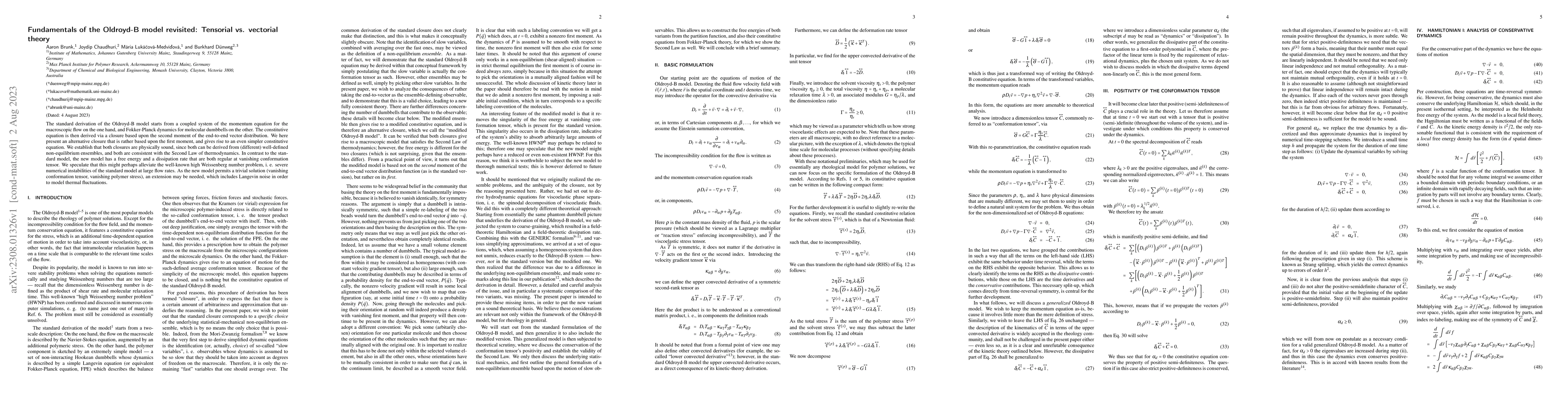 Thumbnail for Fundamentals of the Oldroyd-B model revisited: Tensorial vs. vectorial
  theory