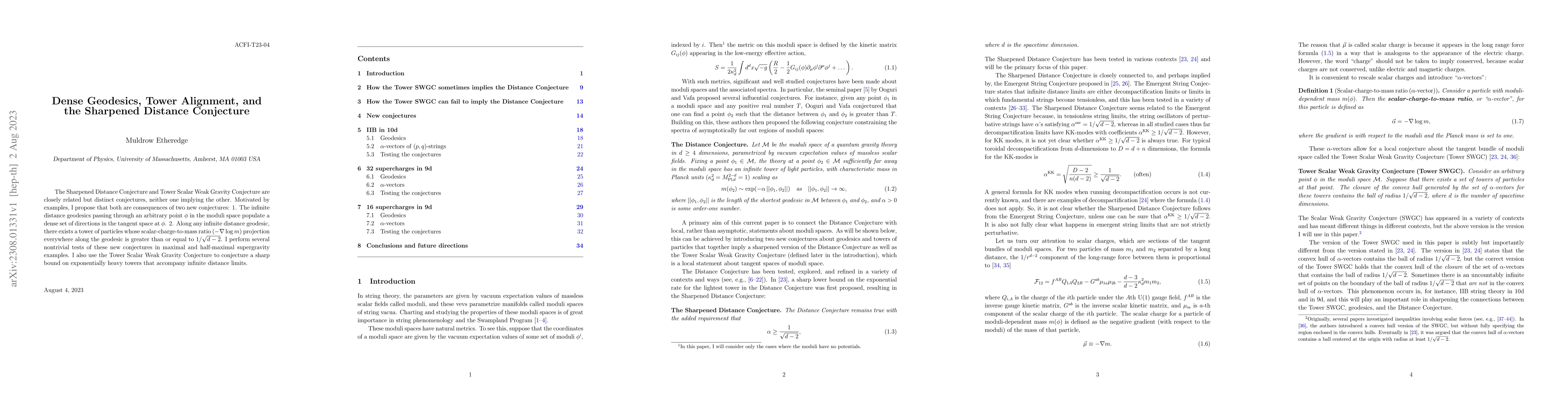 Thumbnail for Dense Geodesics, Tower Alignment, and the Sharpened Distance Conjecture