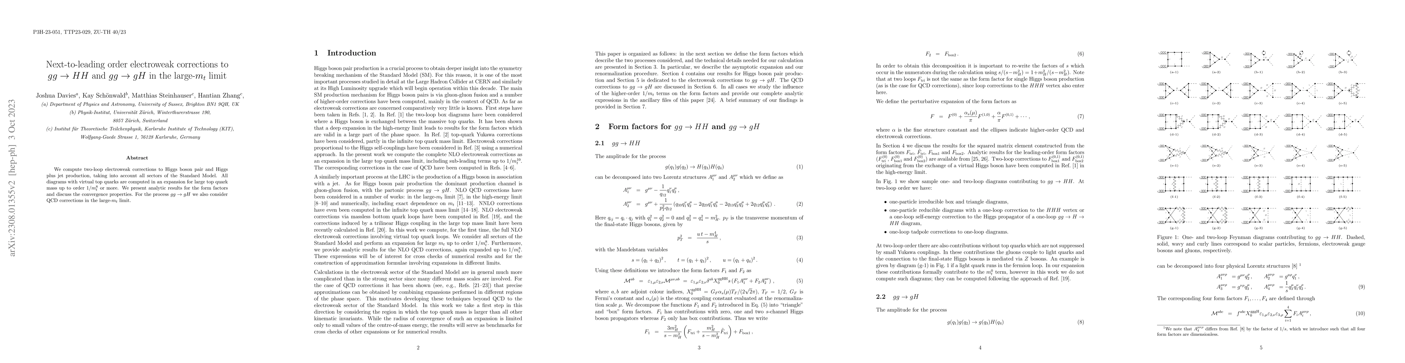 Thumbnail for Next-to-leading order electroweak corrections to $gg \to HH$ and $gg \to
  gH$ in the large-$m_t$ limit