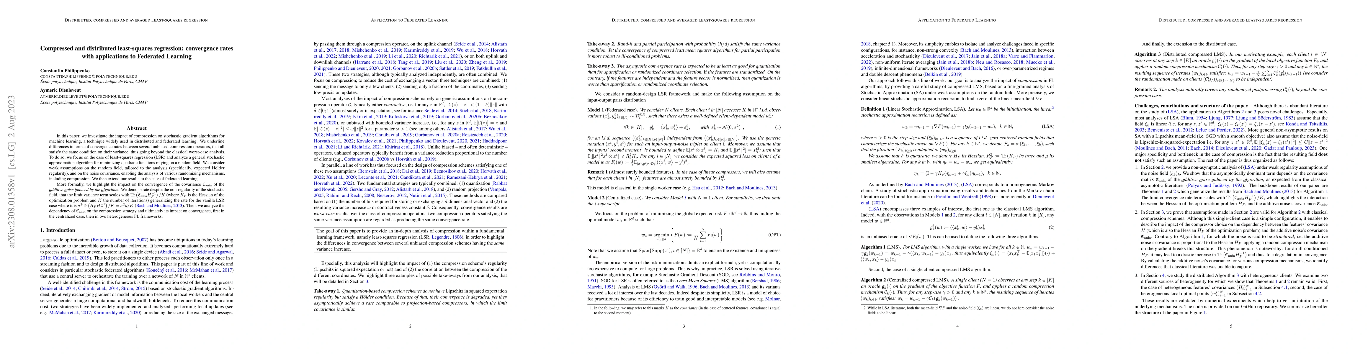 Thumbnail for Compressed and distributed least-squares regression: convergence rates
  with applications to Federated Learning