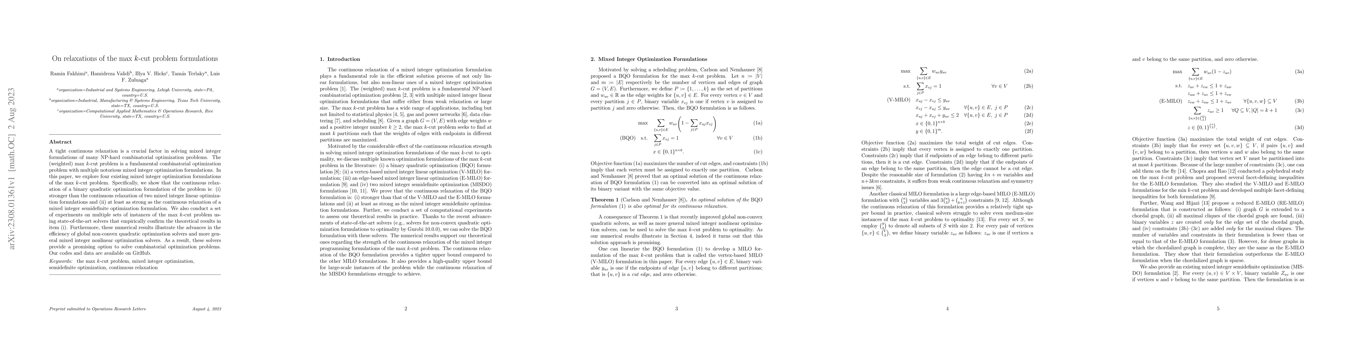 Thumbnail for On relaxations of the max $k$-cut problem formulations
