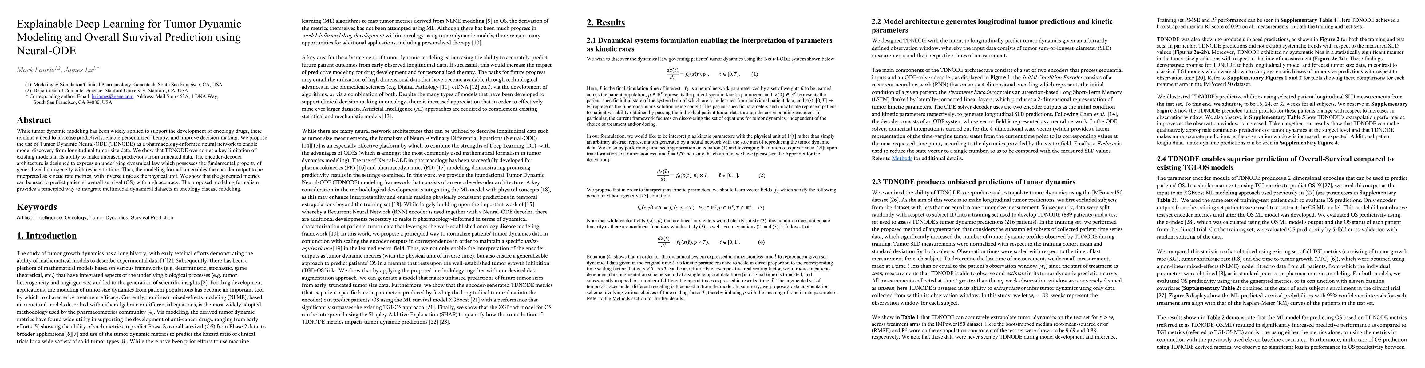 Thumbnail for Explainable Deep Learning for Tumor Dynamic Modeling and Overall
  Survival Prediction using Neural-ODE