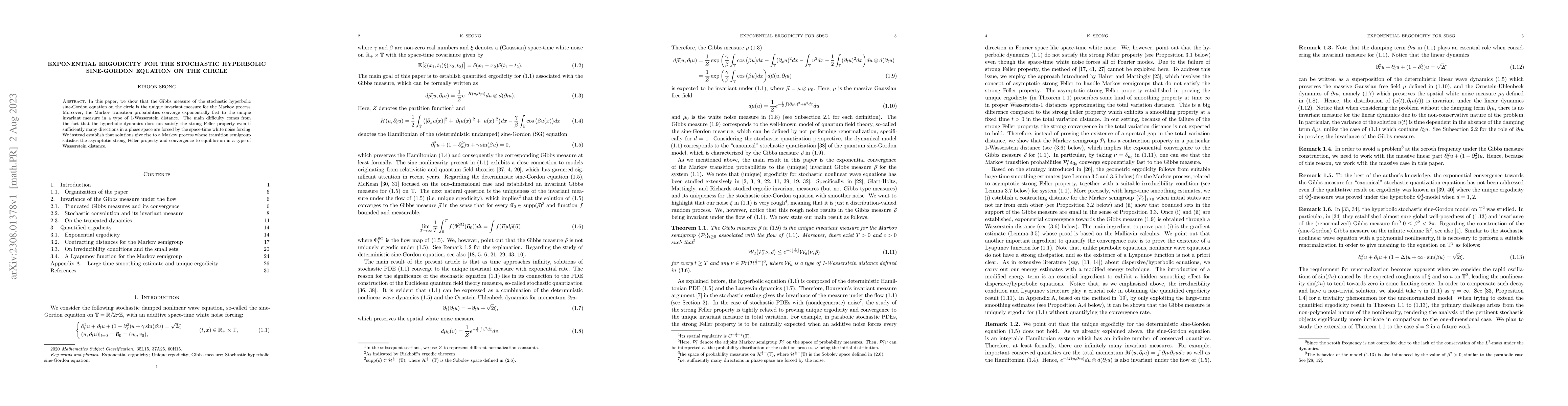 Thumbnail for Exponential ergodicity for the stochastic hyperbolic sine-Gordon
  equation on the circle