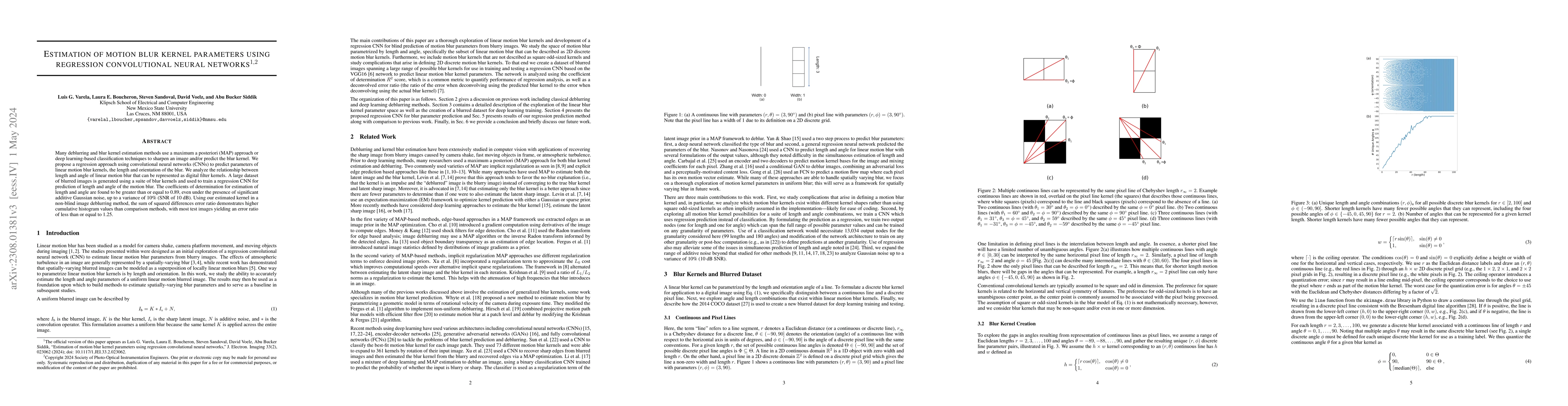 Thumbnail for Estimation of motion blur kernel parameters using regression
  convolutional neural networks
