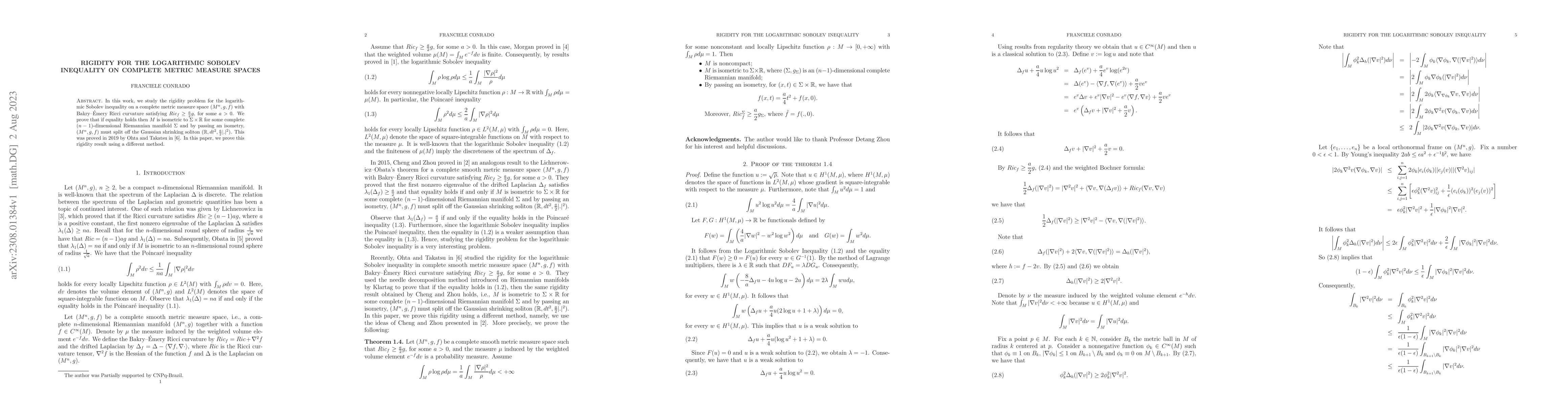 Thumbnail for Rigidity for the logarithmic Sobolev inequality on complete metric
  measure spaces