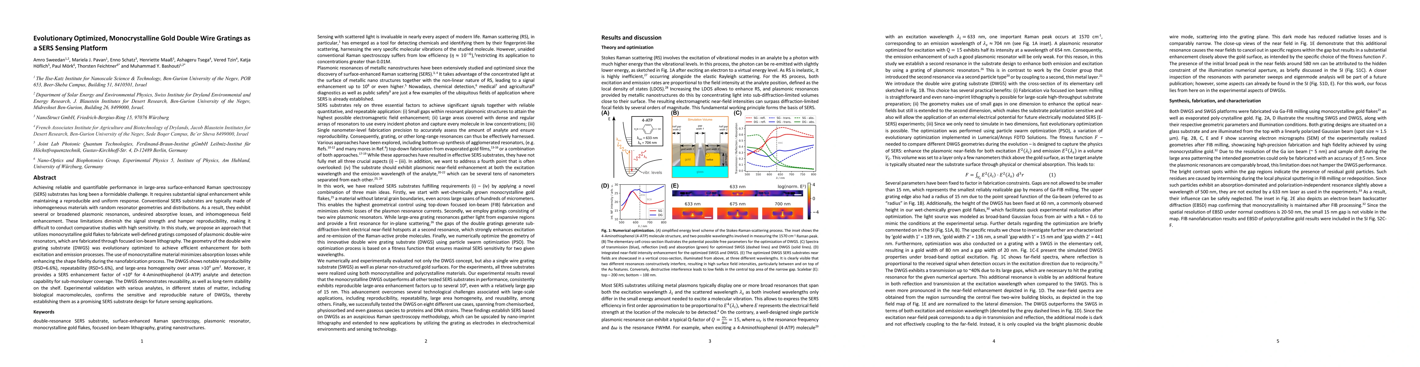 Thumbnail for Evolutionary Optimized, Monocrystalline Gold Double Wire Gratings as a
  SERS Sensing Platform