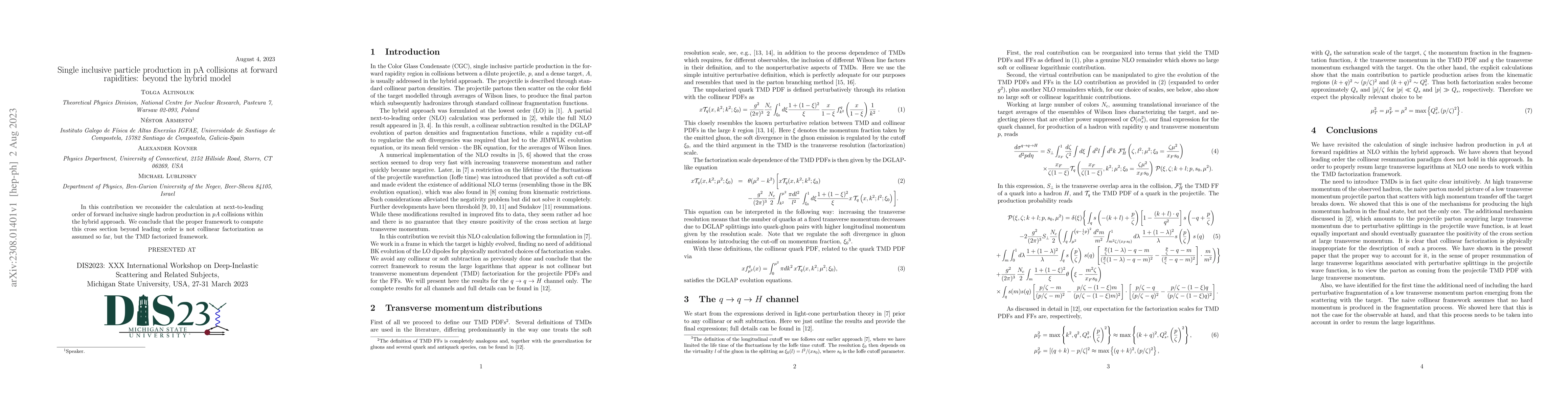 Thumbnail for Single inclusive particle production in pA collisions at forward
  rapidities: beyond the hybrid model