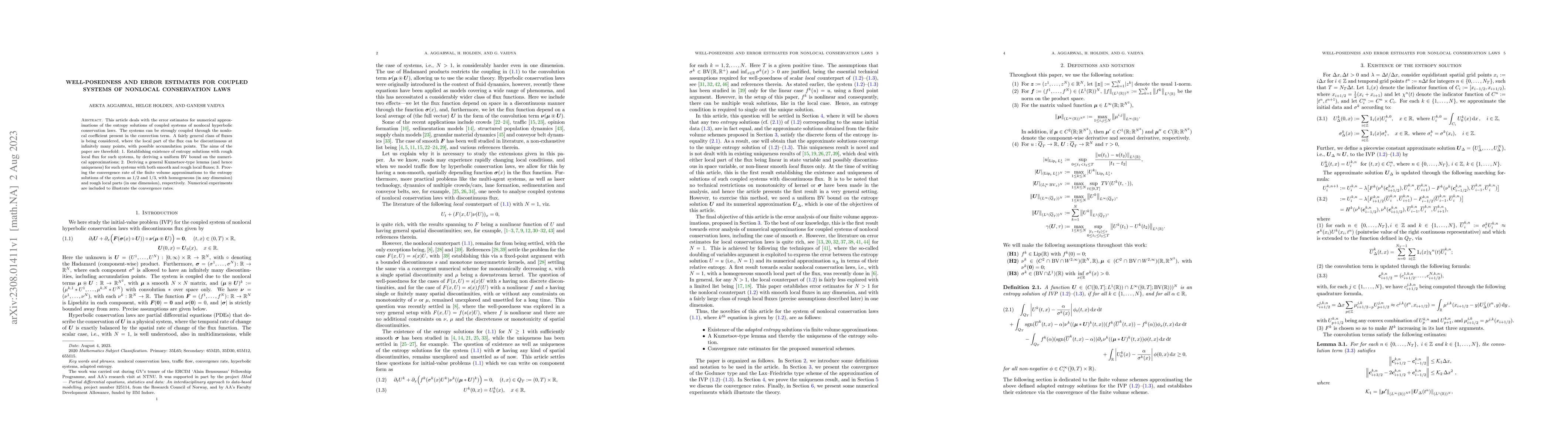 Thumbnail for Well-posedness and error estimates for coupled systems of nonlocal
  conservation laws