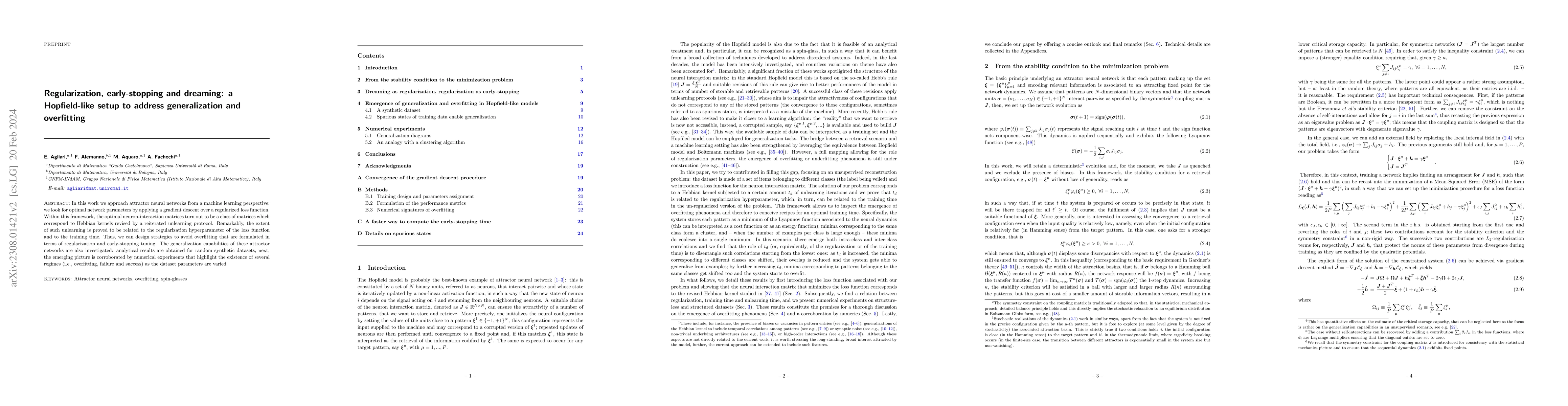 Thumbnail for Regularization, early-stopping and dreaming: a Hopfield-like setup to
  address generalization and overfitting